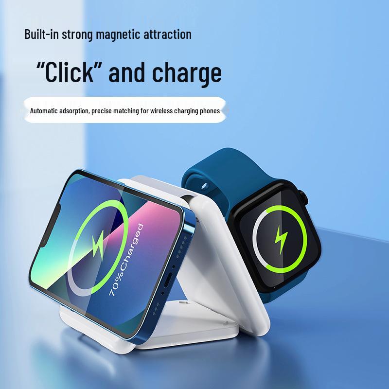 15W Folding Magnetic Travel Wireless Charger: Portable Multifunctional 3-in-1 Phone Charger
