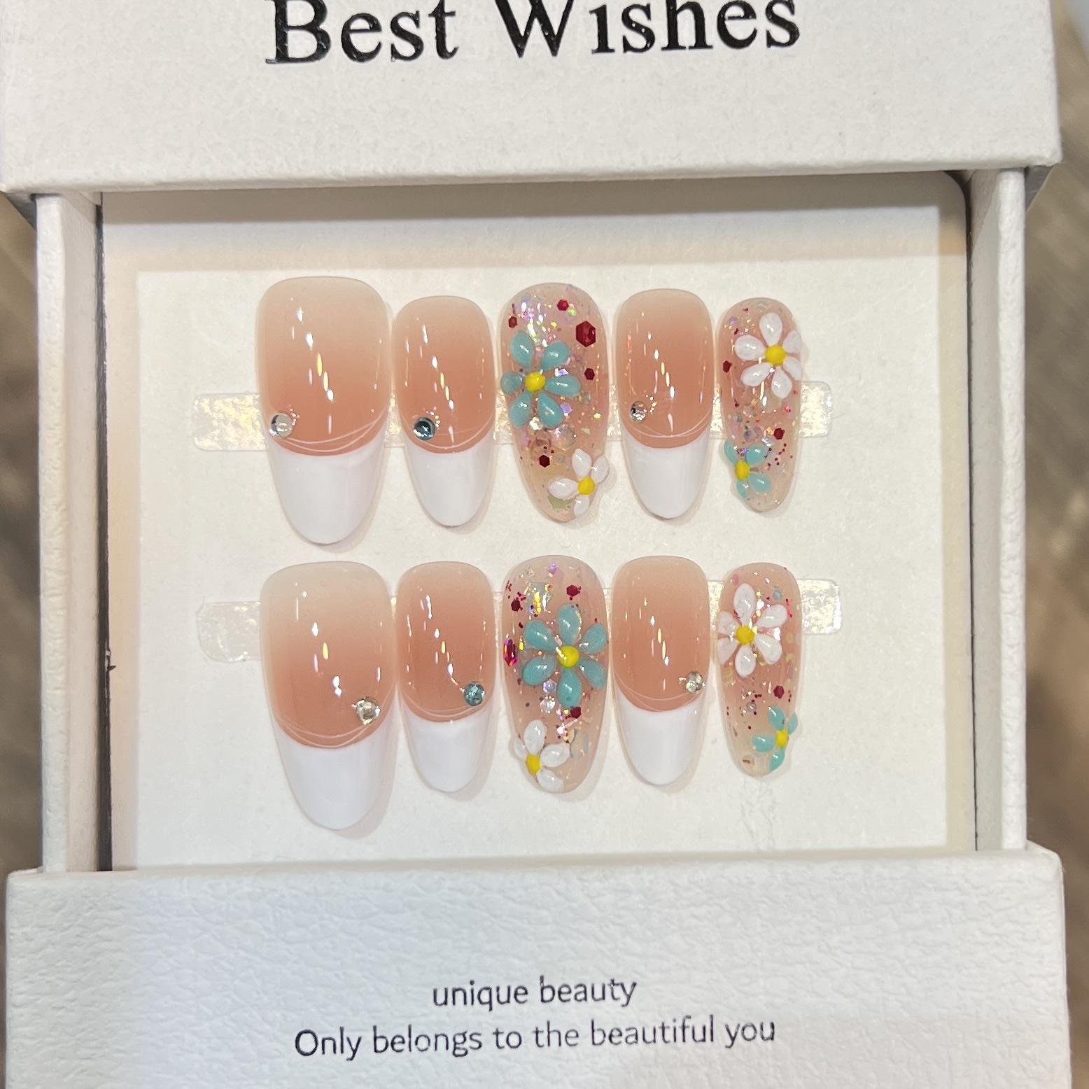 

Ручная работа Броня Телесный цвет Милый Ветер Румяна Французский маникюр Расписанные вручную Трехмерные Цветные Цветы large L