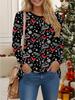 Tops for Women 3D Christmas Print Round Neck Long Sleeve T-shirt Fall Casual Slim Pullover Women's Long Sleeve Top