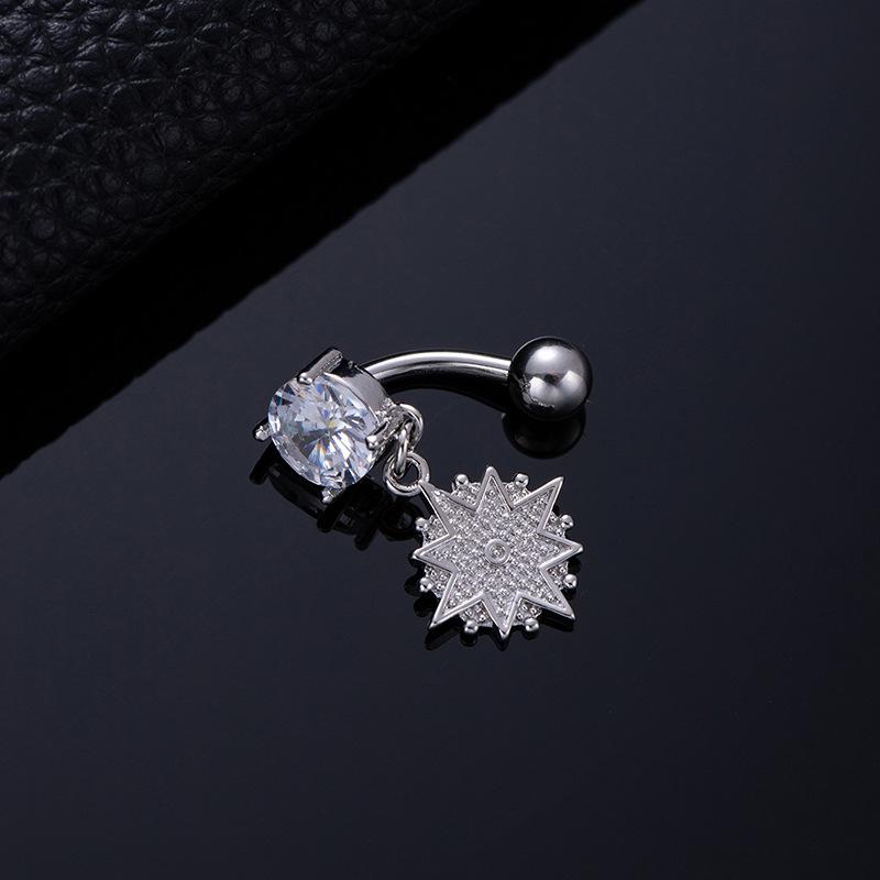 Colored Zircon Spiral Navel Nail Wind Star Moon Navel Ring Pierced Tassel Navel Buckle