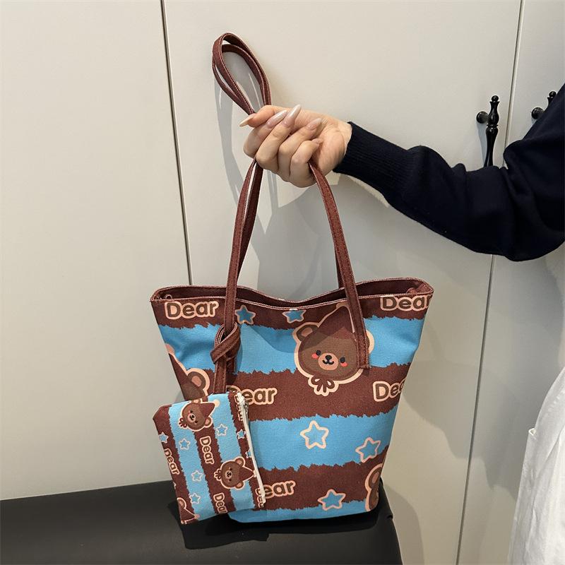 

Striped cartoon cute large capacity tote bag women s new fashion printing versatile personality casual shoulder bag