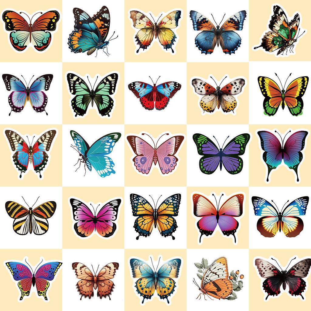 50 Butterfly Stickers Hot Cartoon Colored Flowers Butterfly Graffiti Stickers Notebook Skateboard Water Cup Stickers