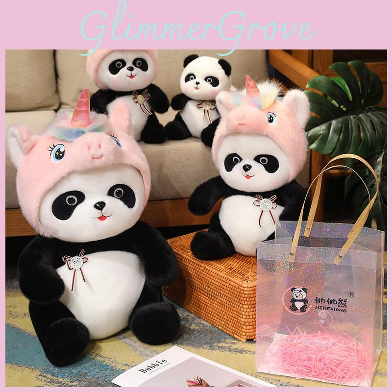 Plush Panda Toy Unicorn Hat Doll Stuffed Animal Cartoon Decor Pp Cotton Gift
