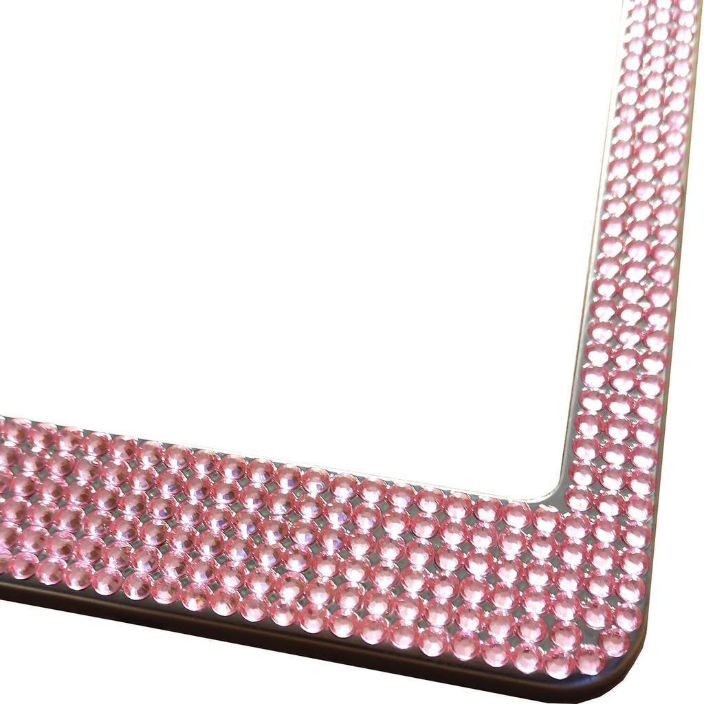 Pink Bling License Plate Frame for Women, Sparkly Rhinestone Handcrafted Crystal Premium Stainless Steel, Stainless Steel Car Accessories with