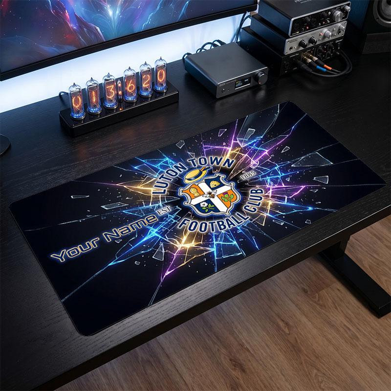Luton Town Custom Large Mouse Pad, Personalized Name Text Print, Football Logo Non‑Slip Desk Mat Gaming Gift