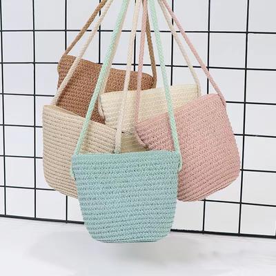 Handmade Straw Bag Women Woven Beach Crossbody Bag Ladies Shoulder Rattan Handmade Knitted Candy Color Small Handbag