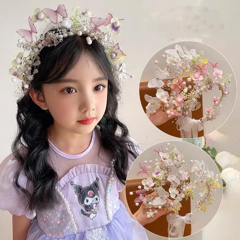 Elegant Pearl Butterfly Bridal Wreath Headband For Girl Wedding Party Hairbands Princess Flower Hair Band Jewelry Accessories