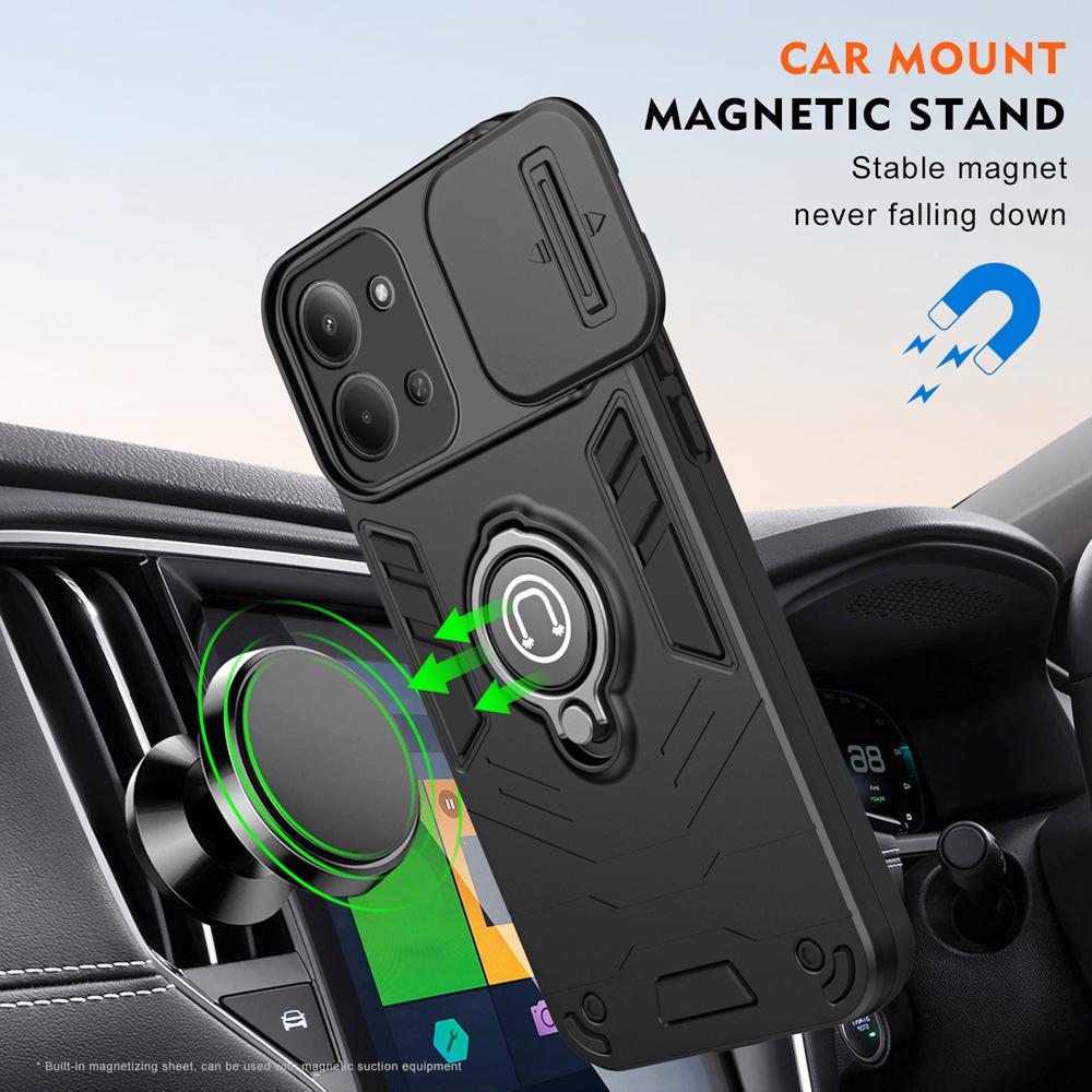 KEYSION Shockproof Armor Case for Xiaomi POCO C85 Slide Camera Lens Protection Ring Stand Phone Back Cover for Redmi 15C 171mm 173mm