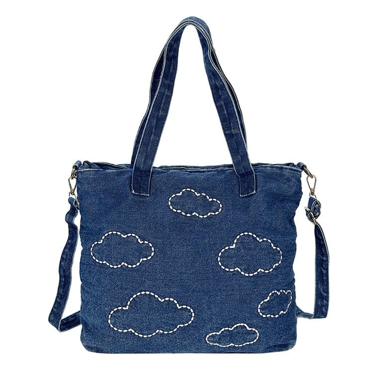

Denim cloud embroidery tote bag women s shoulder messenger bag темно-синього кольору