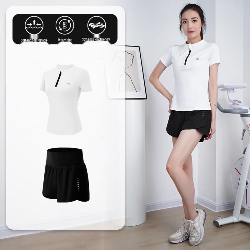 Yimai Women s Half-Zip Yoga Running Short Sleeve Two-Piece Set