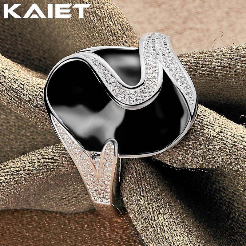 925 Sterling Silver Round Obsidian 7-10 Ring Wedding Charm For Women Jewelry