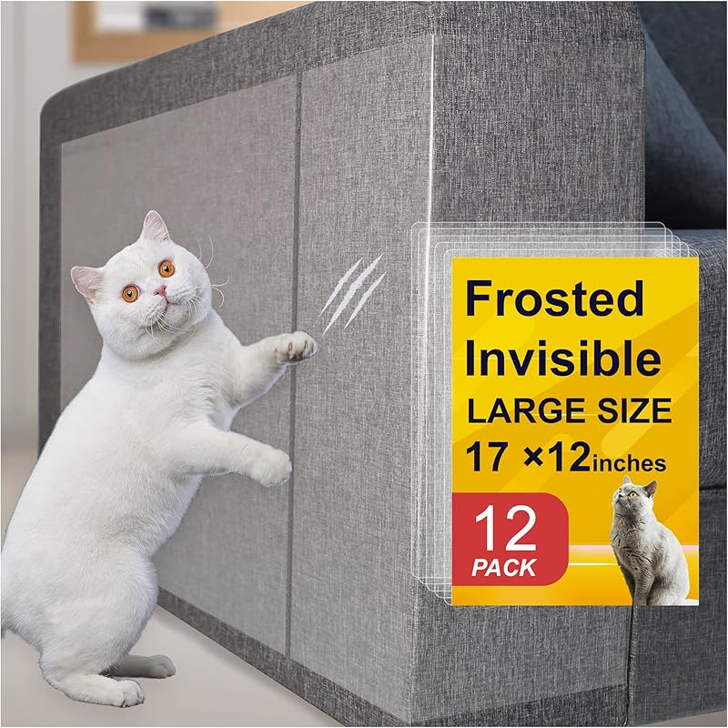 Anti-Cat Scratch Furniture Protector from Cats scratching-12-Pack NO P Pain Clear Sofa Guard Tape for Couches, Deterrent Pet Protection Film to Stop 12Pack