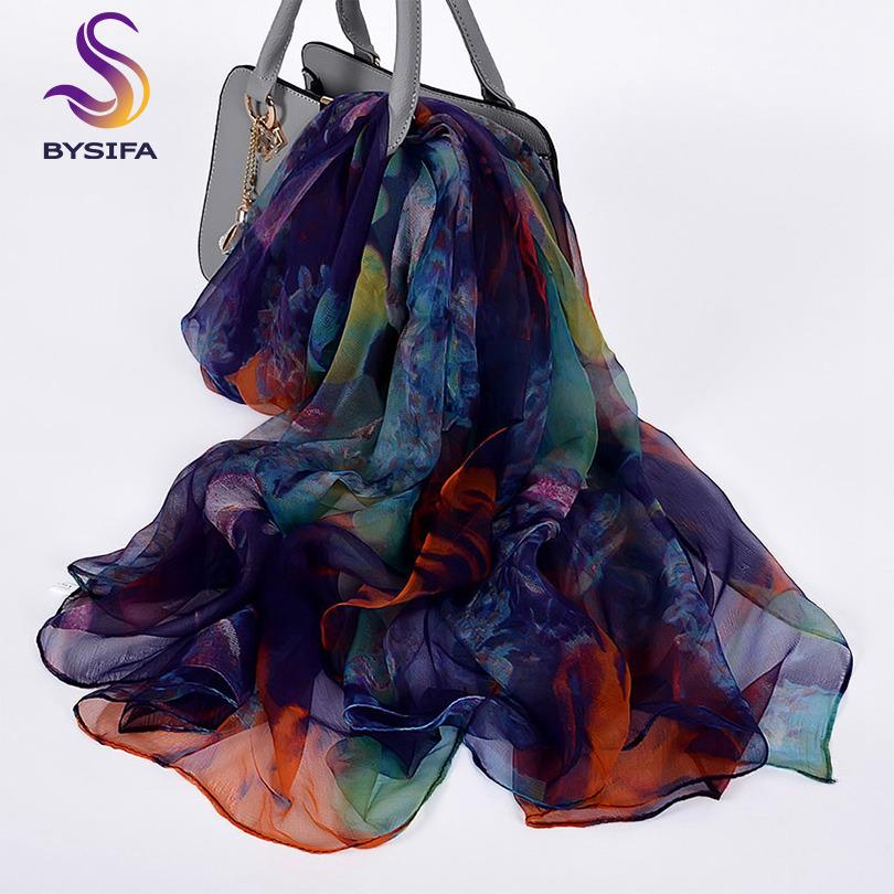 [BYSIFA] Ladies's Silk Scarf New Luxury Brand Blue Pink Long Scarves Elegant Pure Silk Neck Scarf Beach Shawls Cover-ups Foulard