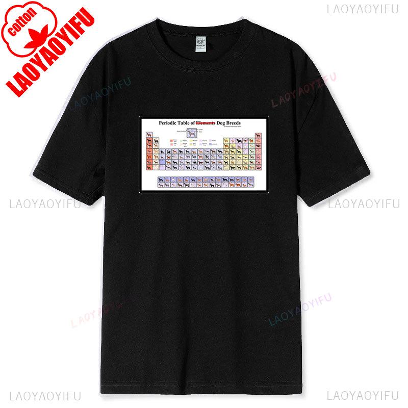 Периодическая таблица собак Креативная научная футболка Премиум хлопок Унисекс для взрослых Для любителей собак С коротким рукавом Повседневная Летняя Стильная S