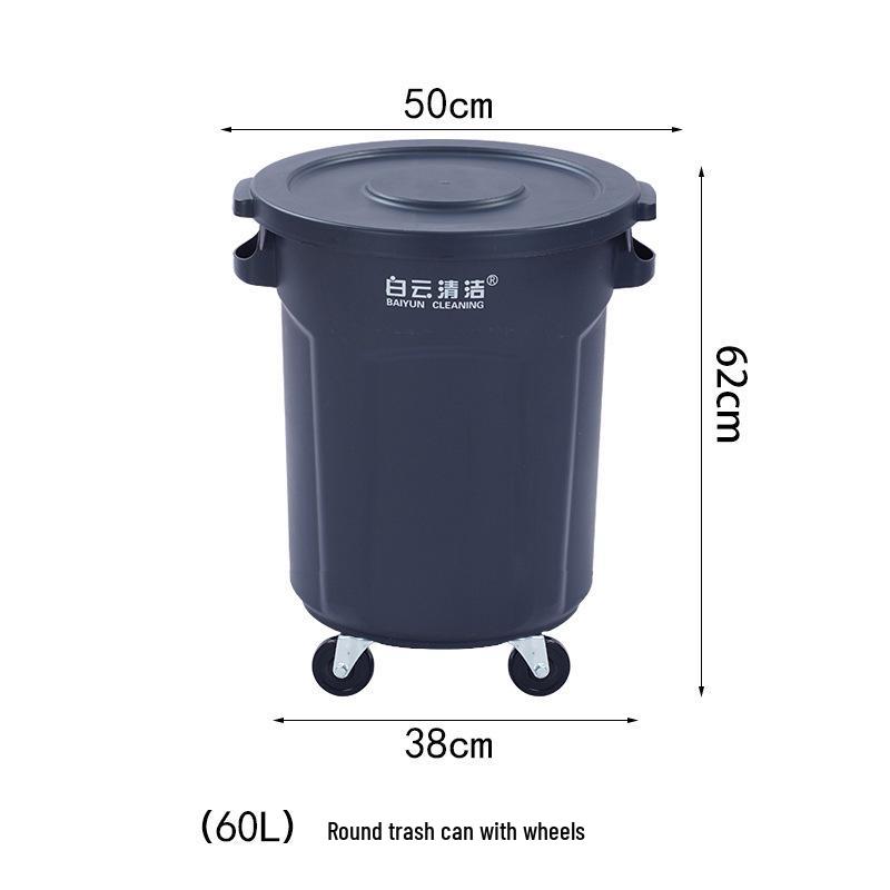 Large Round Wheeled Trash Can with Lid for Outdoor or Kitchen Use