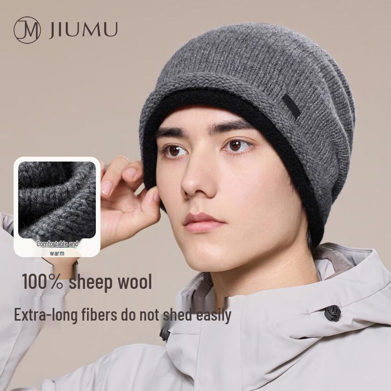 

JIUMU Men s Pure Wool Knit Slouchy Beanie Hat