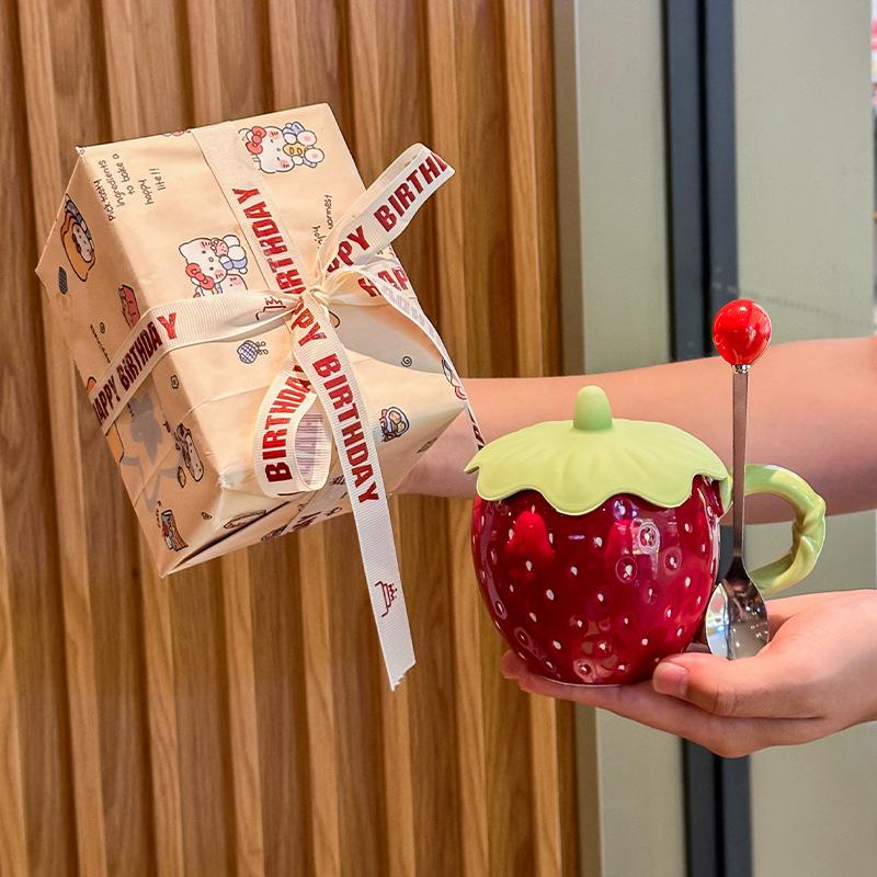 Ins roztomilý jahodový keramický hrnek dárková krabička vysoce hodnotný hrnek s víčkem suvenýr dárek k narozeninám praktický pro dívky