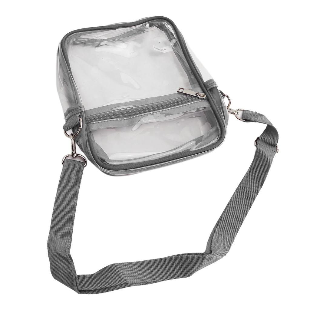 Clear Messenger Bag PVC Transparent Zipper Waterproof Adjustable Purse Messenger Shoulder Bag for Boys Girls Grey