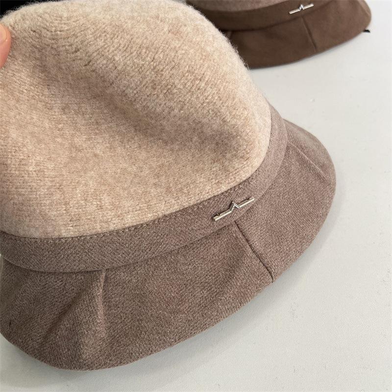 Jesień i zima nowy kapelusz typu bucket damski plisowane rondo wszechstronny mieszanka wełny zimowy ciepły temperament elegancki kapelusz typu basin
