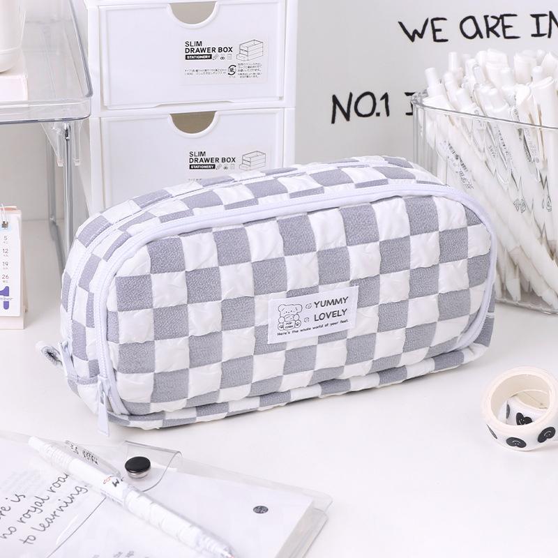 

Большая вместимость пенала с клетчатым узором, простая многофункциональная сумка для хранения ручек, симпатичная коробка для карандашей, школьные принадлежности