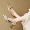 Fashion New Women's Sandals Fashion Print Design High Heels Square Head Chunky Heels Buckle Women's High Heels Sandals Mary Jones Shoes