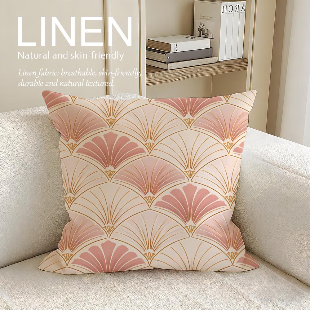 Art Fan Pattern Cushion Cover Linen Decorative Pillowcase Set Pcs X X X Breathable Washable Sofa Cushion Cover
