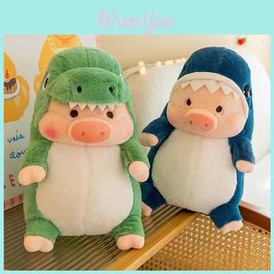 Green And Blue Jurassic Pig Doll Pillow Fluffy Stuffed Toy For Children And Adults