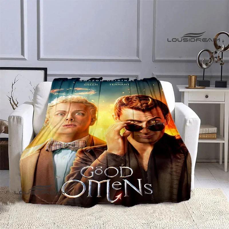 Manta estampada de la película Good Omens para niños, cálida, bonita, de franela, suave, cómoda, para el hogar, viajes, cama, regalo de cumpleaños
