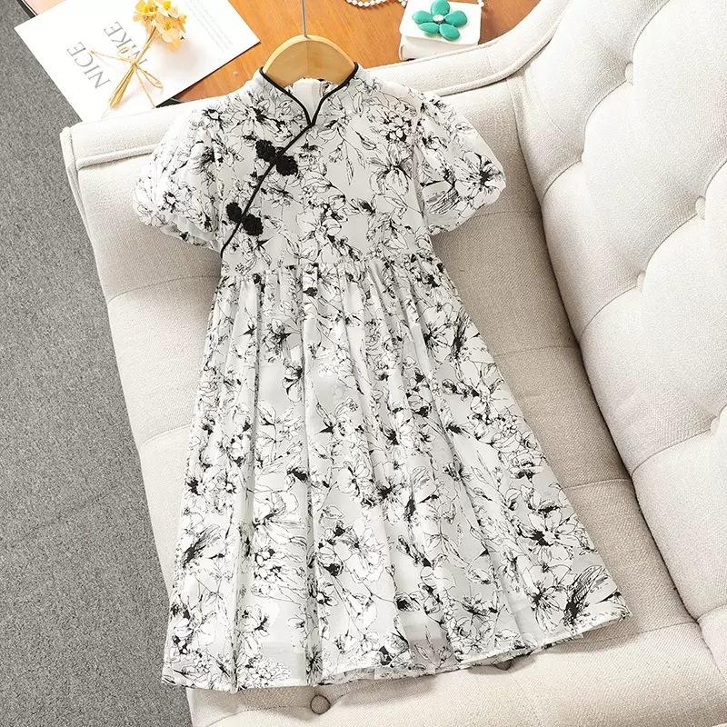 Girls New Chinese Modified Qipao Dress Summer Elegant Princess Dress For Medium And Large Children National Summer Wear 120cm чёрный
