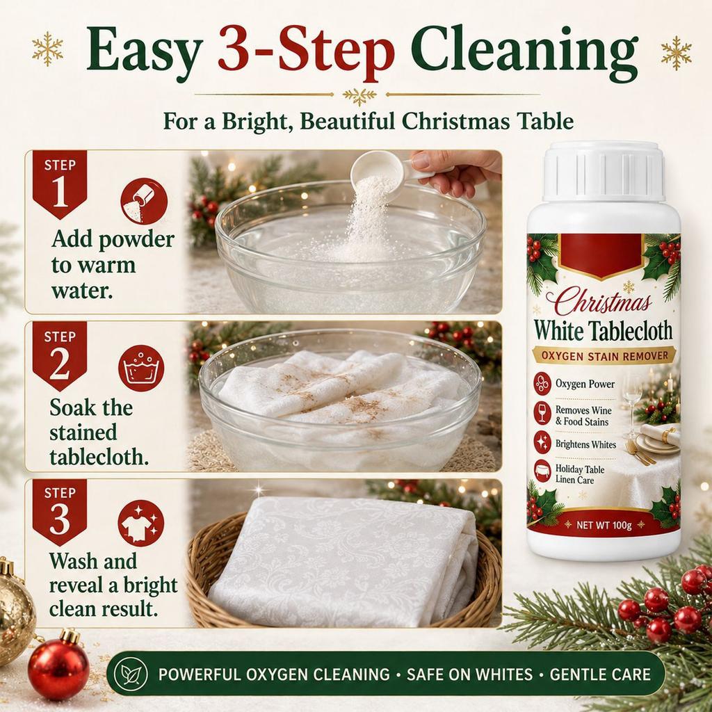 -Based Stain Remover for Christmas Tablecloths, Whitening Cleaner for Red Wine, Coffee and Stains