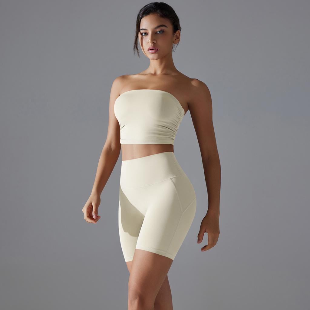 One Piece Pleated Strapless, High Waisted, Hip Lifting, Zero Sensation, No Underwear, Sports Shorts, Fitness Yoga Suit For Women