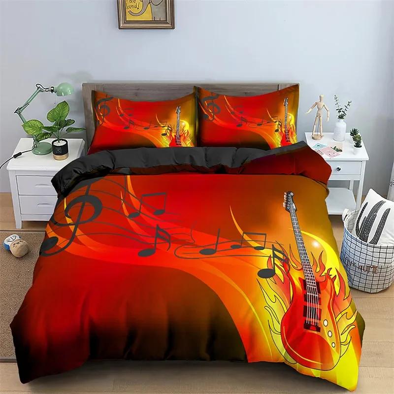 Comforter Music Theme Microfiber Musical Symbols Comforter Violin Piano Pattern Bedding Set Twin King Single Queen Size