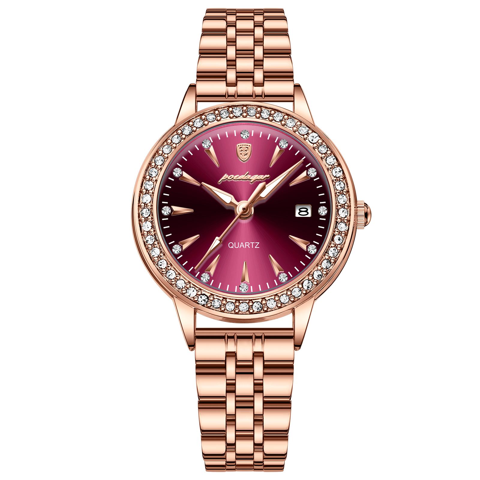 

POEDAGAR Luxury Casual Watch for Woman Waterproof Date Ladies Watch Elegant Diamonds Quartz Watches Simple Female Clock рожевий колір золота/фіолетовий