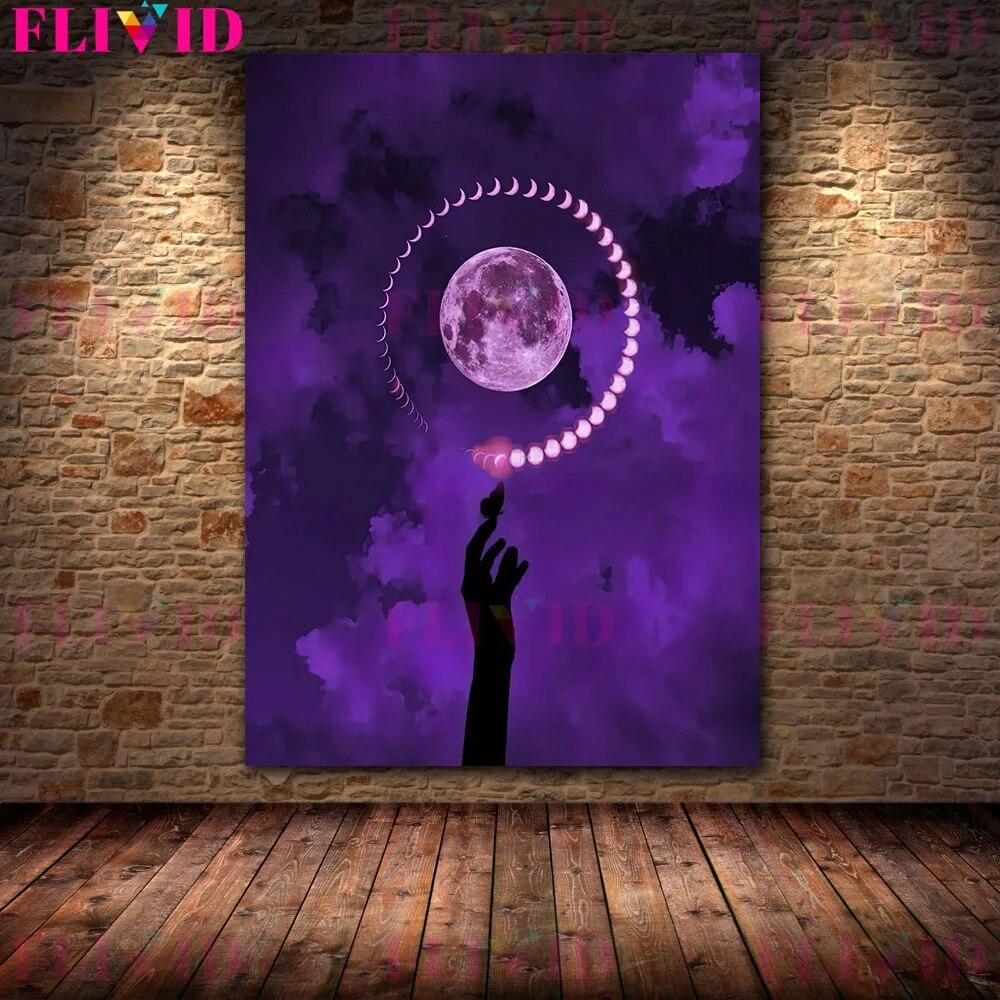 

Таинственная фаза луны, настенная живопись на холсте, абстрактное колдовство, Викка, ведьма, художественный постер и принт для украшения гостиной, без рамки 21*30cm