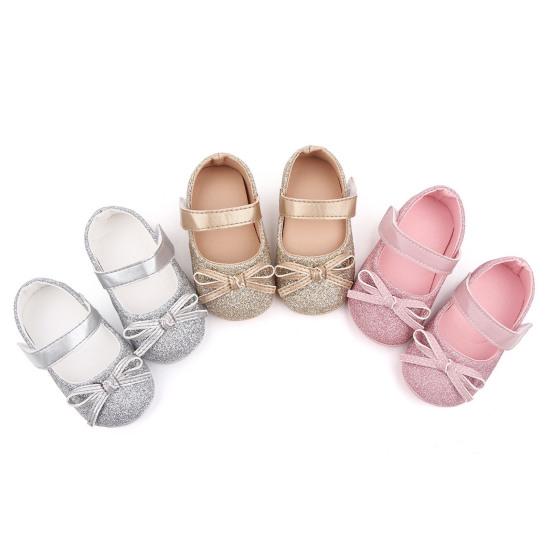 1 Pair Baby Shoes Bowknot Design Anti-skid Faux Leather Newborn Crib Shoes for Girls