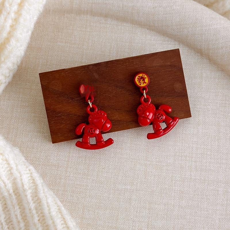 1 Paar Mode Rote Holzpferd Ohrringe Anhänger Dekoration Charm Rot Festliche Atmosphäre Neujahr Schmuck Accessoires Geschenke