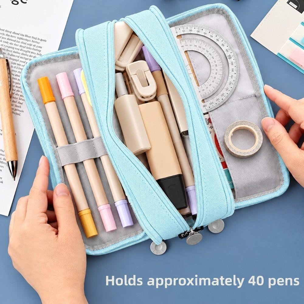 Durable Fabric Double Window Pencil Case Multi Functional Organizer  Daily Storage