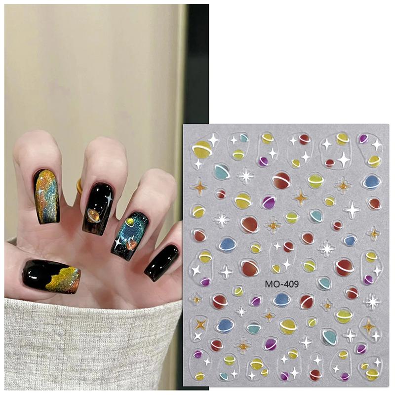 3D Colored Planet Nail Art Sticker Cosmic Starlight Styles Nail Decal Self-Adhesive Slider For Diy Nails Design Decoration