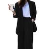 2 pezzi/set cappotto formale da donna pantaloni set maniche lunghe cardigan con cuciture aperte giacca di media lunghezza pantaloni larghi dritti gamba larga vita alta formale