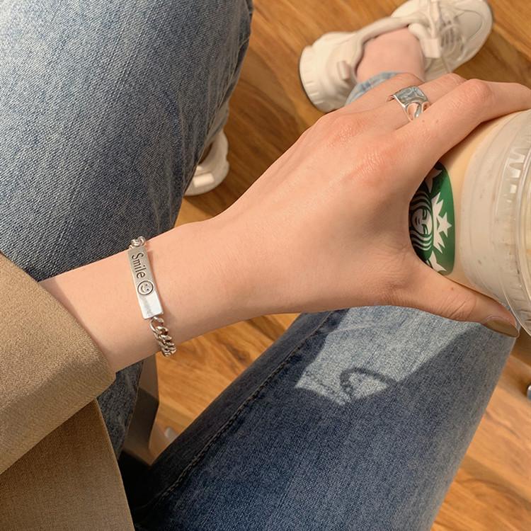 Korean Retro Anchor Letter Bracelet for Women - Asymmetrical Chain Wristband Electroplated Thai Silver