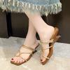 Summer Square Head Cross Thin Strap Set Foot Anti-slip Wear-resistant Slippers Women Temperament In Heel Sandals