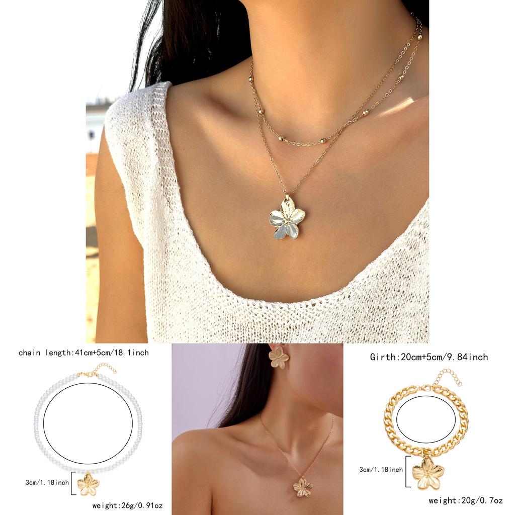 Floral Metal Pendant Necklace With Alloy Charm For Women Fashion Jewelry Set