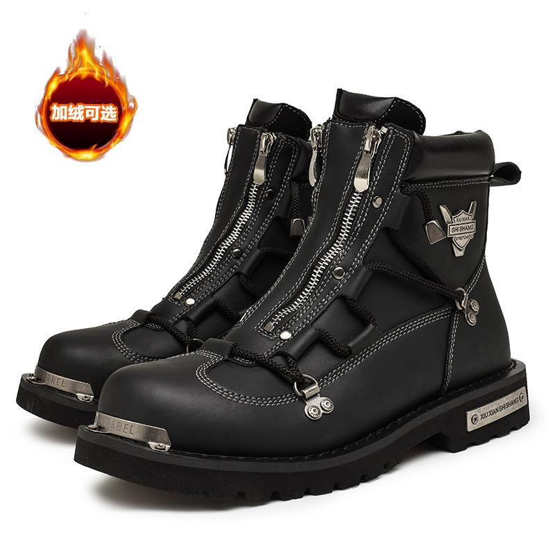Martin boots fashionable men's high-top locomotive boots multi-zipper metal element non-slip and wear-resistant men Martin