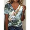Fashionable Youth Women's Holiday V-Neck Tie-Dye Pattern Printed T-Shirt, Casual Short Sleeve Summer Loose Top