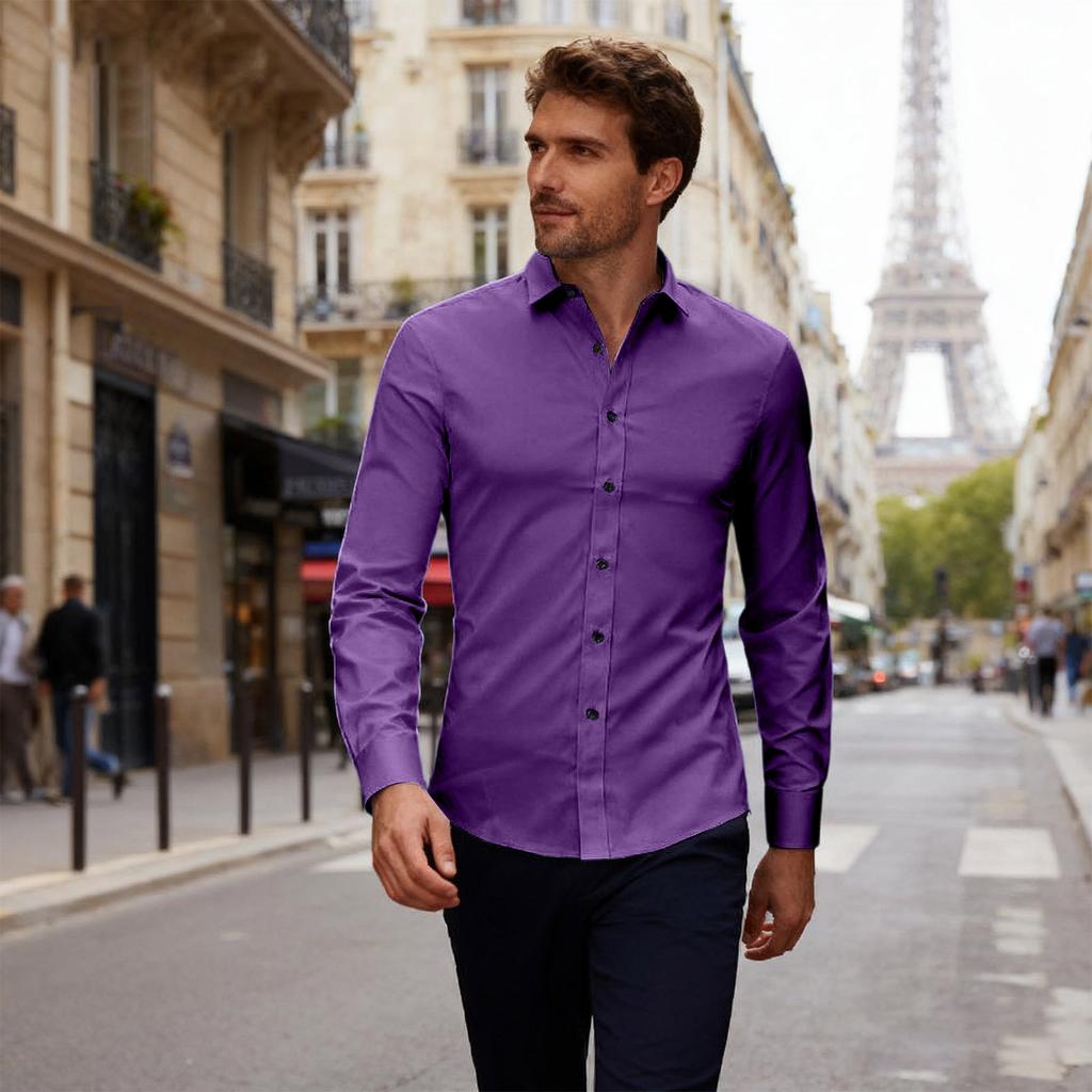 Men's Slim Fit Elastic Shirt, Business Thin Shirt