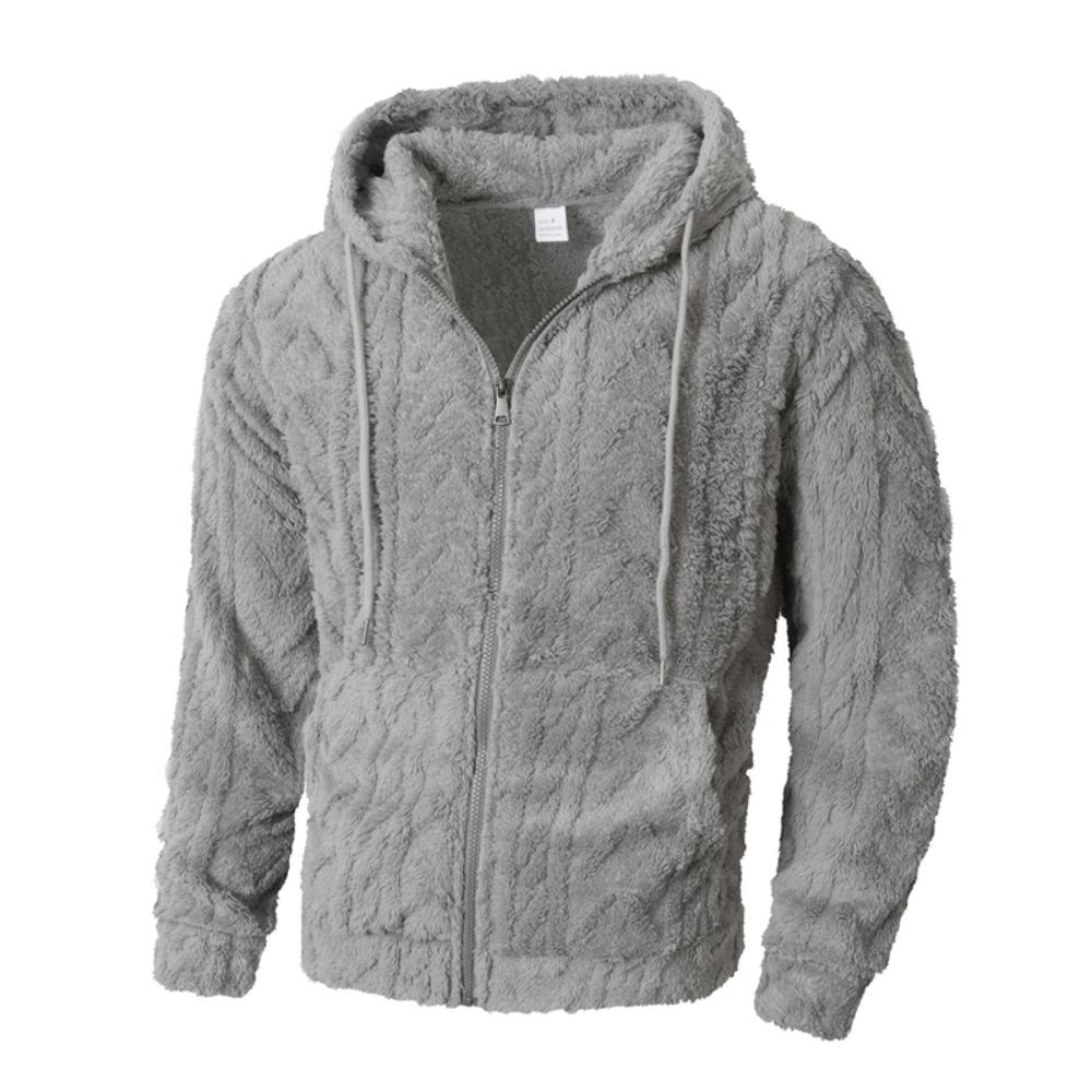 Mens Elegant Leisure Casual Plush Hooded Jacket European Style 2025 Winter Classic Basic Tops Outerwear Men Slim Comfy Jackets