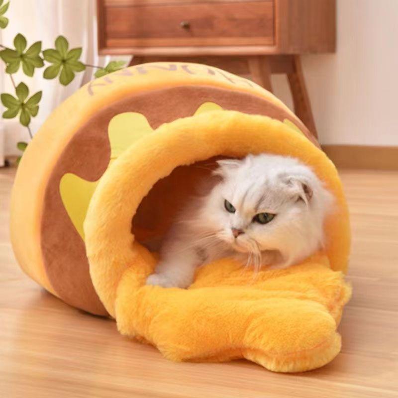 Calda Tana in Peluche Winnie the Pooh con Vasetto di Miele per Gatti e Cani - Design Carino Semi-Chiuso