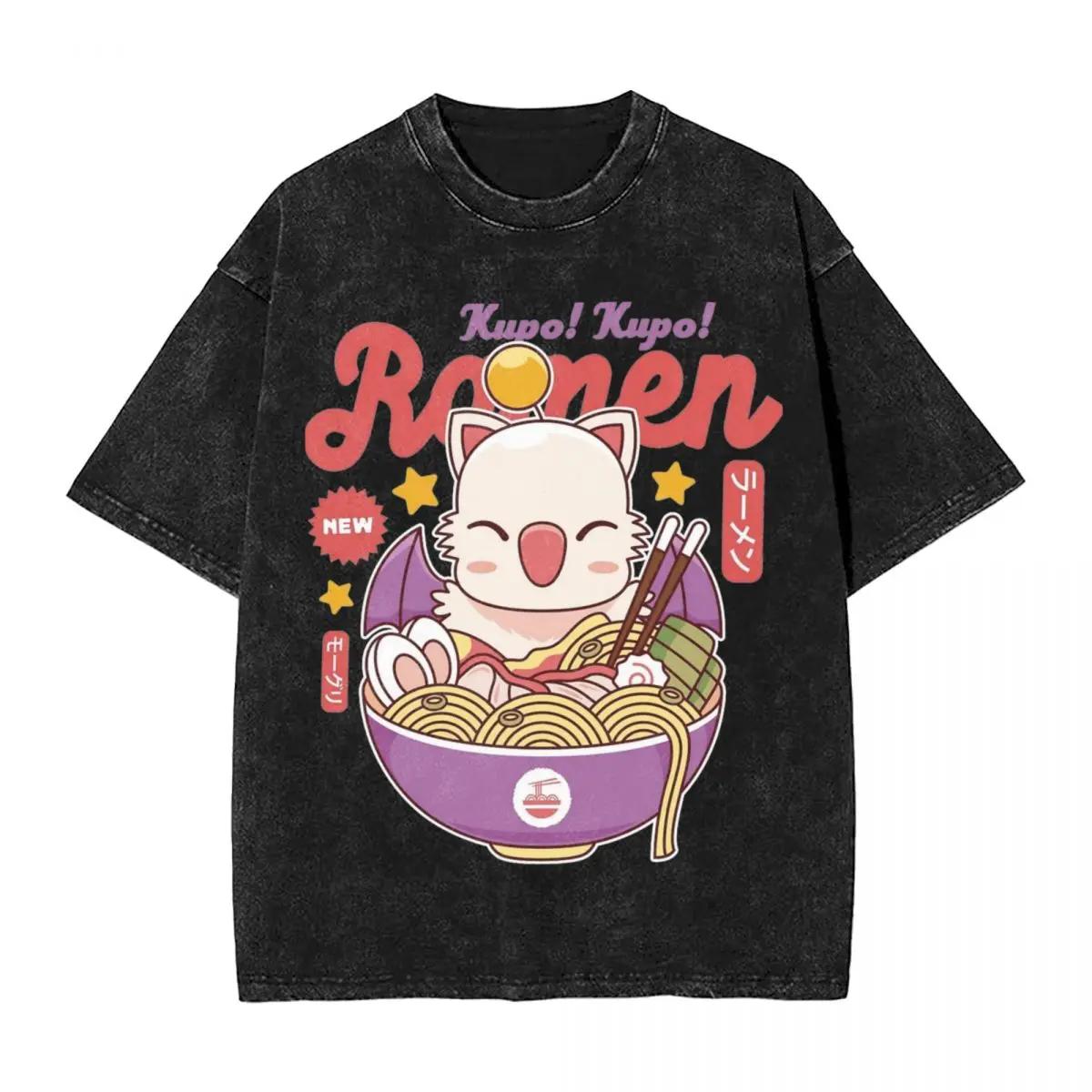 Washed T Shirt Moogle Kupo Ramen Game Final Fantasy XIVT Hip Hop Cool T-Shirts Oversize Streetwear Graphic Tee Shirt Men Women S
