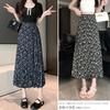 Pleated Solid Floral Long High Relaxed Elastic Everyday [CCGGOWMM] Women's Skirt, Color, Print, Skirt, Lined, Waist, Simple, Slimming, Fit, Waist,