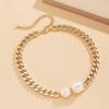 Elegant Imitation Pearl and Geometric Chunky Chain Choker Necklace for Women